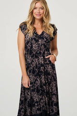 Floral Print Cap Sleeve Lace Maxi Dress