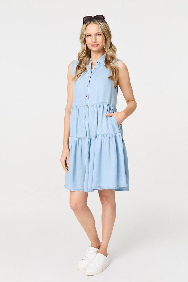 Sleeveless Tiered Shirt Mini Dress