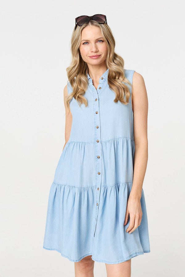 Sleeveless Tiered Shirt Mini Dress