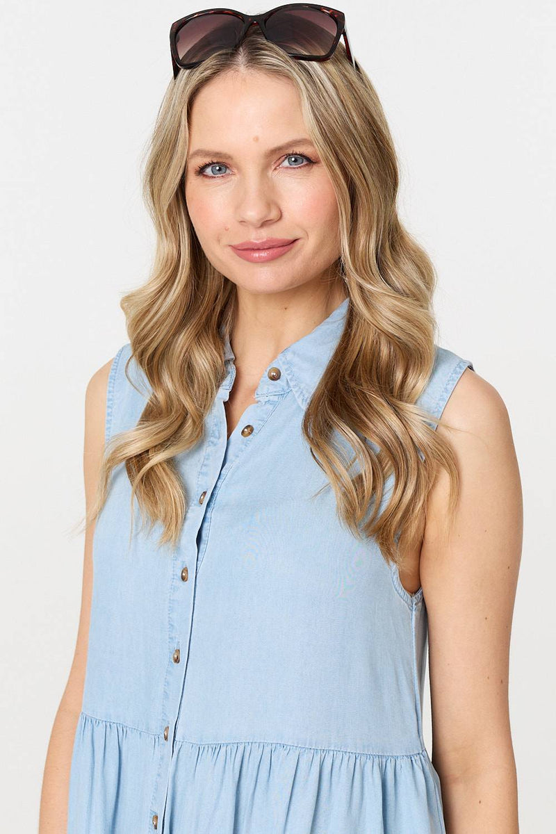 Sleeveless Tiered Shirt Mini Dress