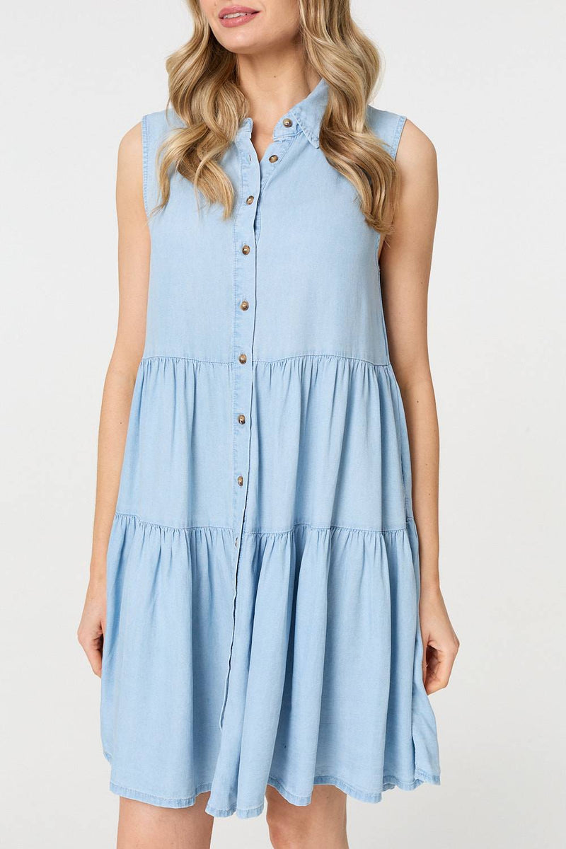 Sleeveless Tiered Shirt Mini Dress