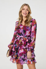 Floral Ruffled Tie Waist Mini Dress
