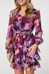 Floral Ruffled Tie Waist Mini Dress