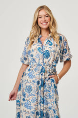 Floral Lace Trim Tie Waist Midi Dress