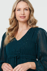 Sparkly Semi Sheer Long Sleeve Midi Dress