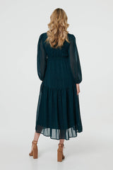 Sparkly Semi Sheer Long Sleeve Midi Dress
