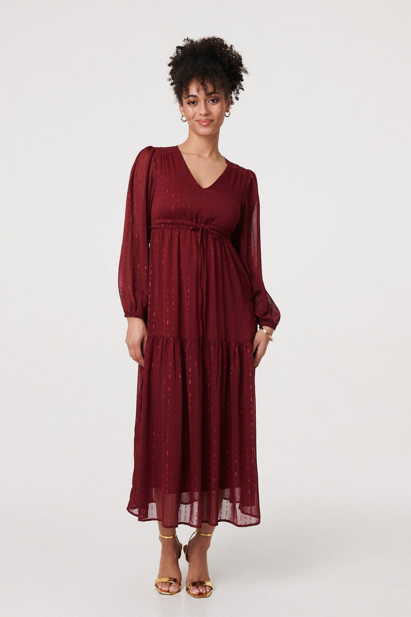 Sparkly Semi Sheer Long Sleeve Midi Dress