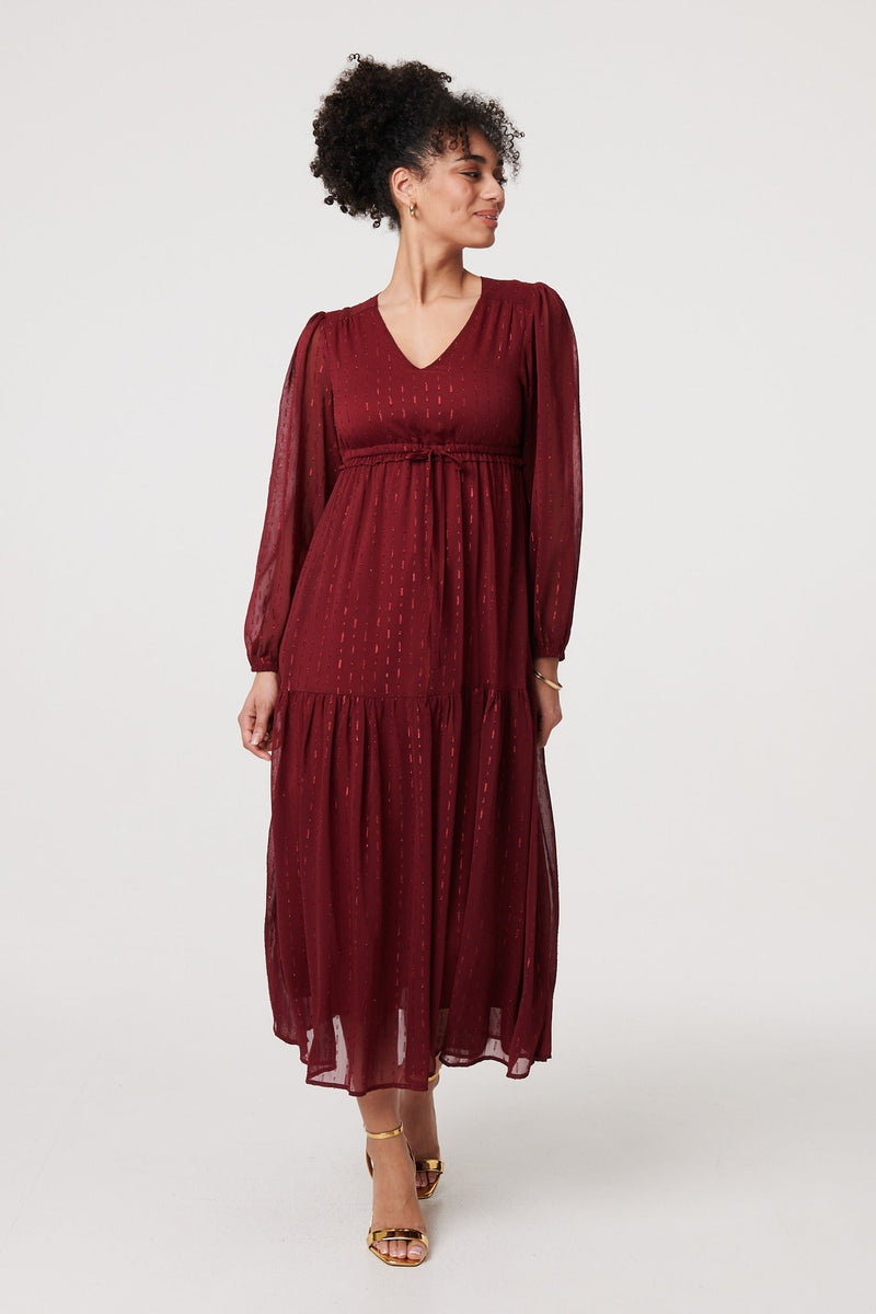Sparkly Semi Sheer Long Sleeve Midi Dress