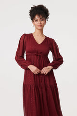 Sparkly Semi Sheer Long Sleeve Midi Dress