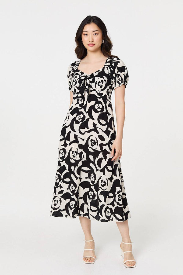 Abstract Tie Up Bardot Midi Dress