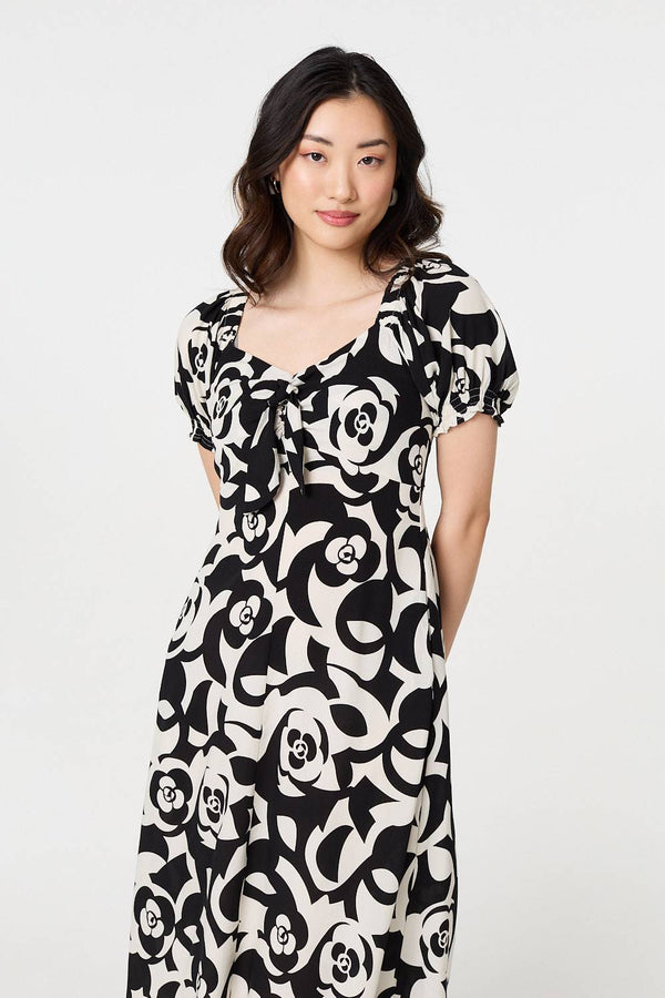 Abstract Tie Up Bardot Midi Dress