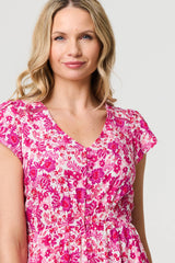 Floral Cap Sleeve Lace Trim Short Dress