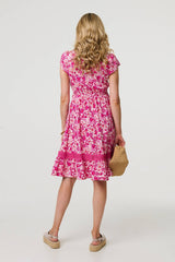 Floral Cap Sleeve Lace Trim Short Dress