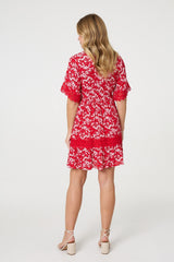 Floral Lace Trim 1/2 Sleeve Mini Dress