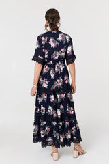 Floral Lace Tiered 3/4 Sleeve Maxi Dress
