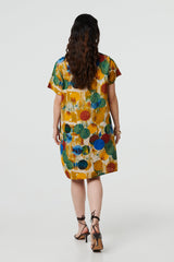 Geo Print Short Sleeve Knee Length Dress