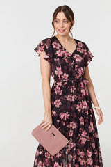 Floral Angel Sleeve Tie Waist Maxi Dress