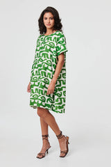 Abstract 1/2 Sleeve Knee Length Dress