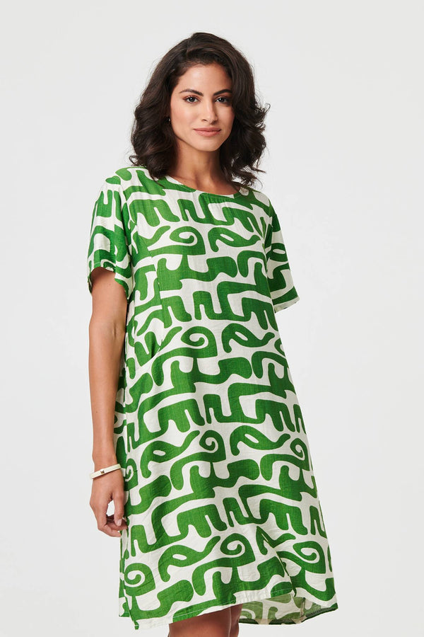 Abstract 1/2 Sleeve Knee Length Dress