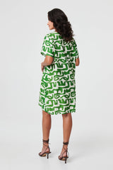 Abstract 1/2 Sleeve Knee Length Dress