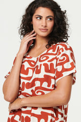 Abstract 1/2 Sleeve Knee Length Dress