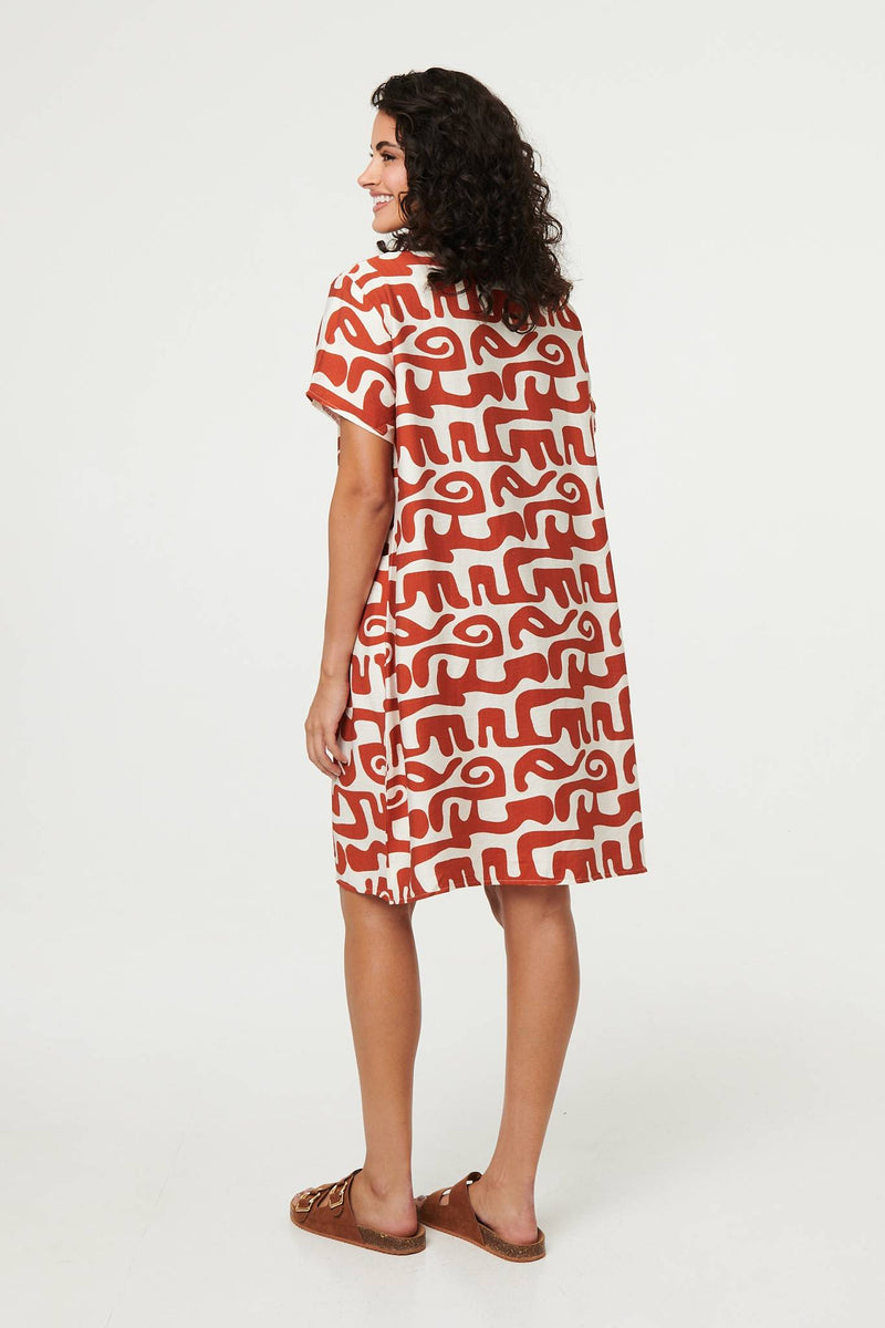 Abstract 1/2 Sleeve Knee Length Dress