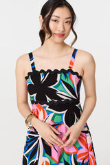 Floral Wave Trim Sleeveless Maxi Dress