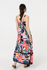 Floral Wave Trim Sleeveless Maxi Dress