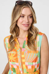 Patchwork Print Sleeveless Short Dress