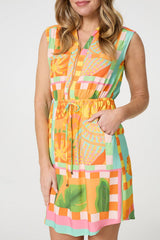 Patchwork Print Sleeveless Short Dress