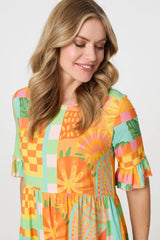 Tropical Tile Print Smock Dress