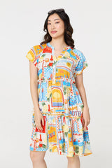 Patchwork Print Knee Length Smock Dress