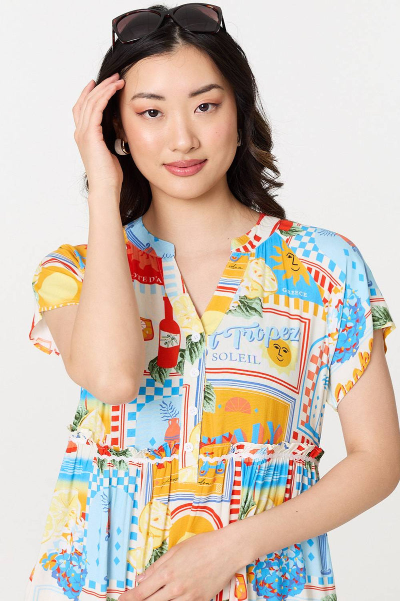 Patchwork Print Knee Length Smock Dress
