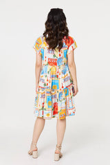 Patchwork Print Knee Length Smock Dress