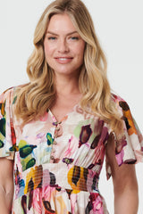 Floral Short Puff Sleeve Midi Dress