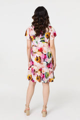 Brushstroke Floral V-Neck Smock Dress