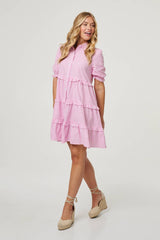 Striped 1/2 Sleeve Short Shirt Dress