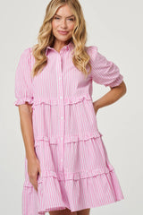 Striped 1/2 Sleeve Short Shirt Dress