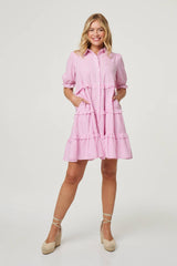Striped 1/2 Sleeve Short Shirt Dress