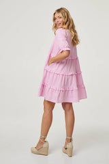 Striped 1/2 Sleeve Short Shirt Dress