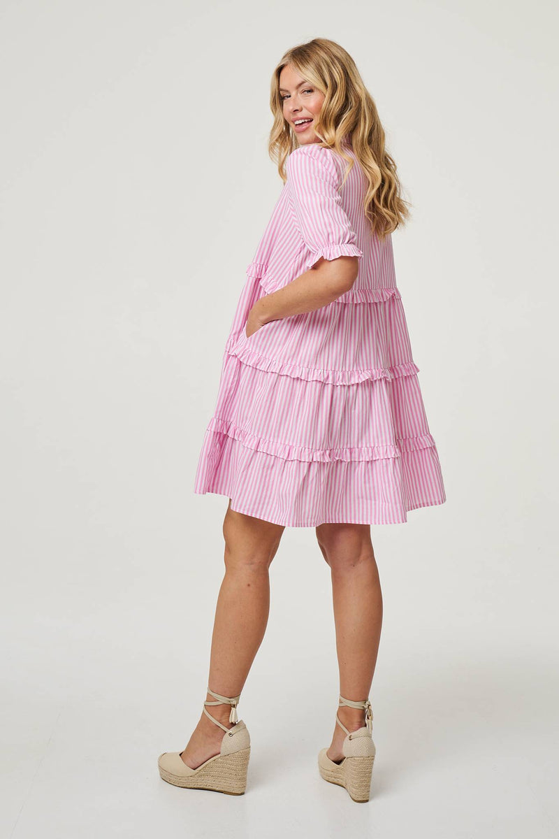 Striped 1/2 Sleeve Short Shirt Dress