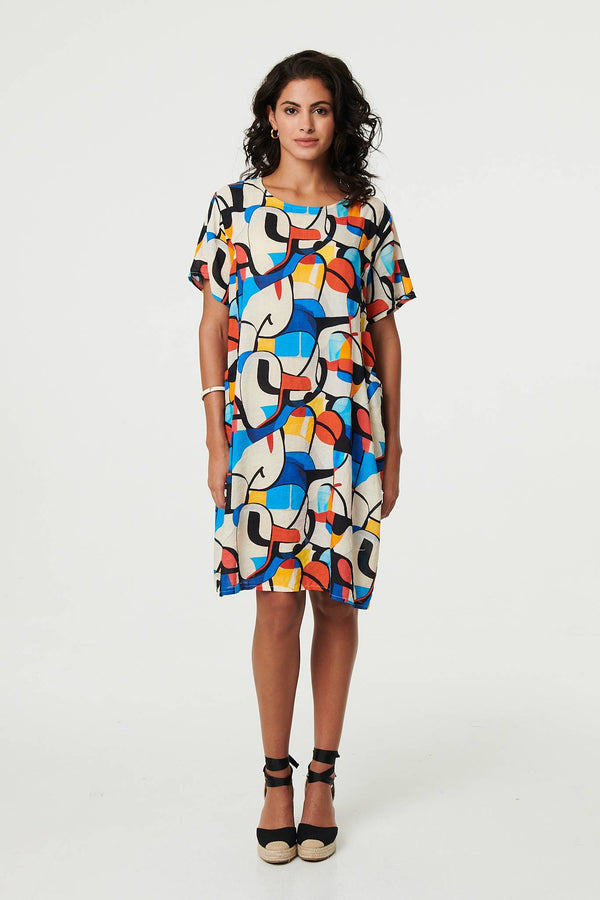 Abstract Print Knee Length Shift Dress