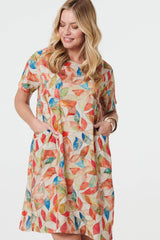 Leaf Print Knee Length Shift Dress