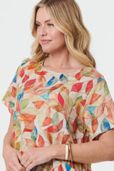 Leaf Print Knee Length Shift Dress