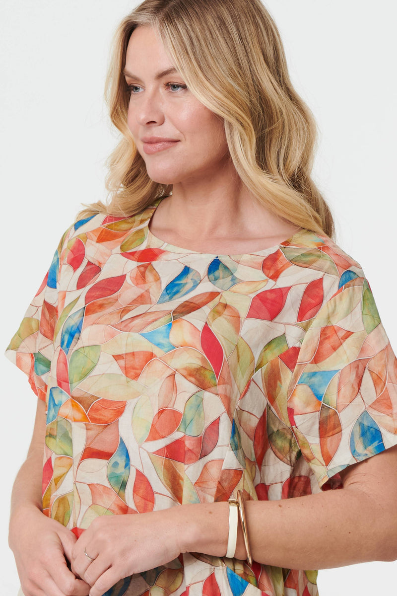 Leaf Print Knee Length Shift Dress