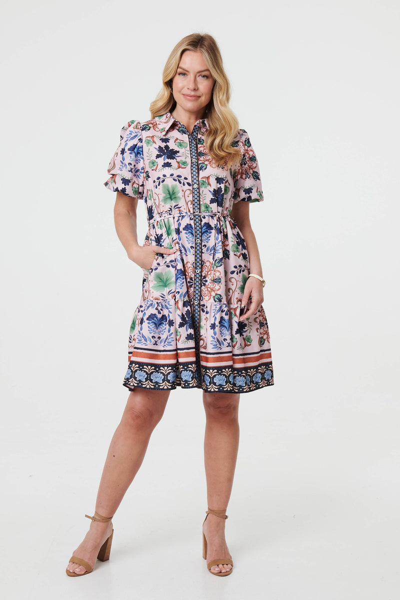 Printed Tie-Up Waist Knee Length Dress