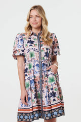 Printed Tie-Up Waist Knee Length Dress
