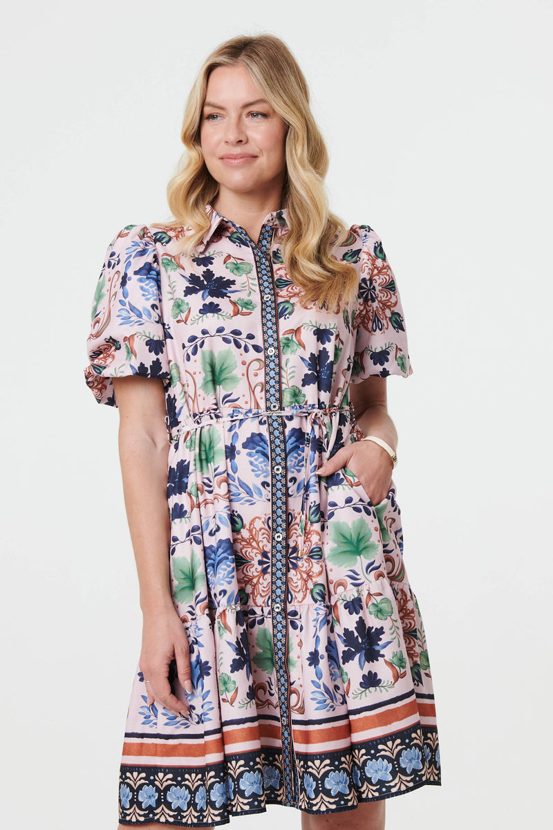 Printed Tie-Up Waist Knee Length Dress