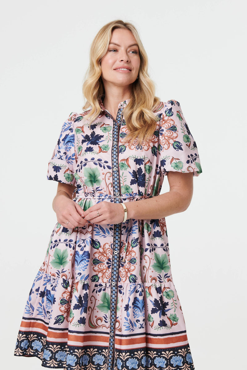 Printed Tie-Up Waist Knee Length Dress