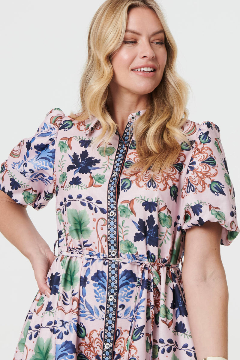 Printed Tie-Up Waist Knee Length Dress